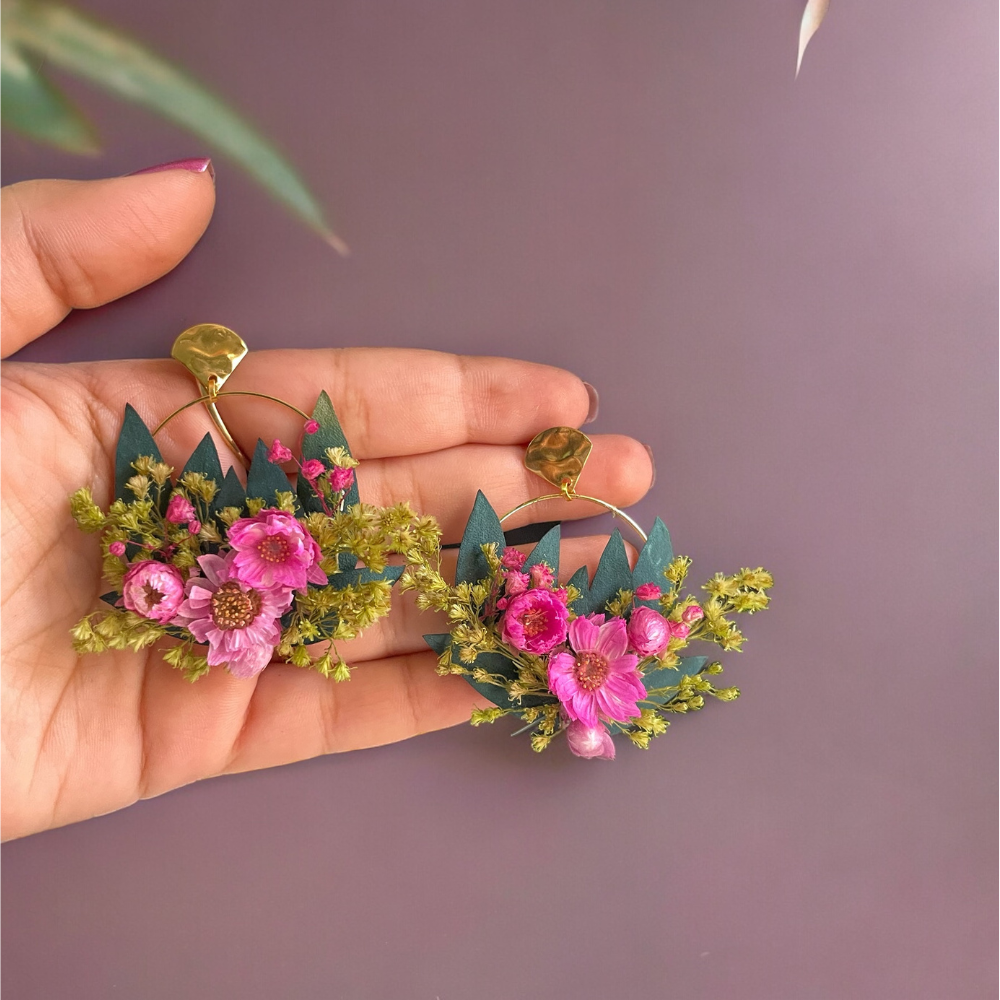 Floral Fete: Dried and preserved flowers hoop earrings