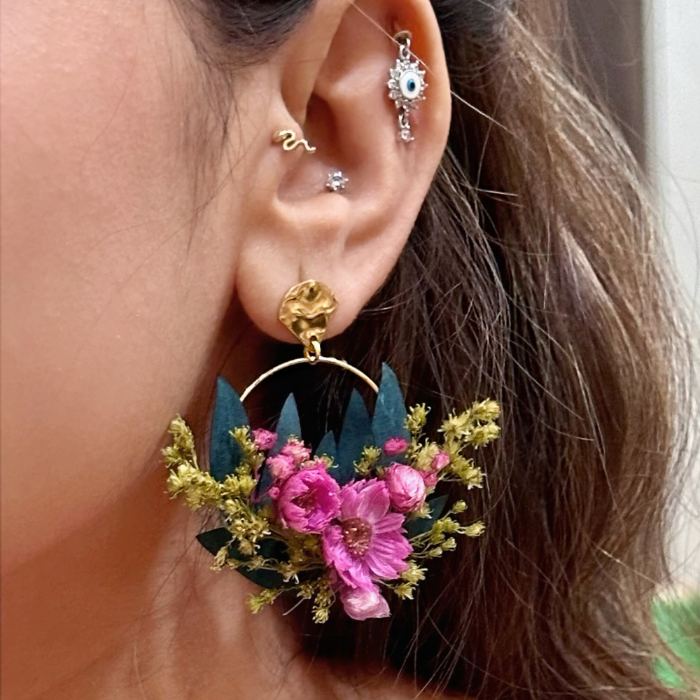 Floral Fete: Dried and preserved flowers hoop earrings