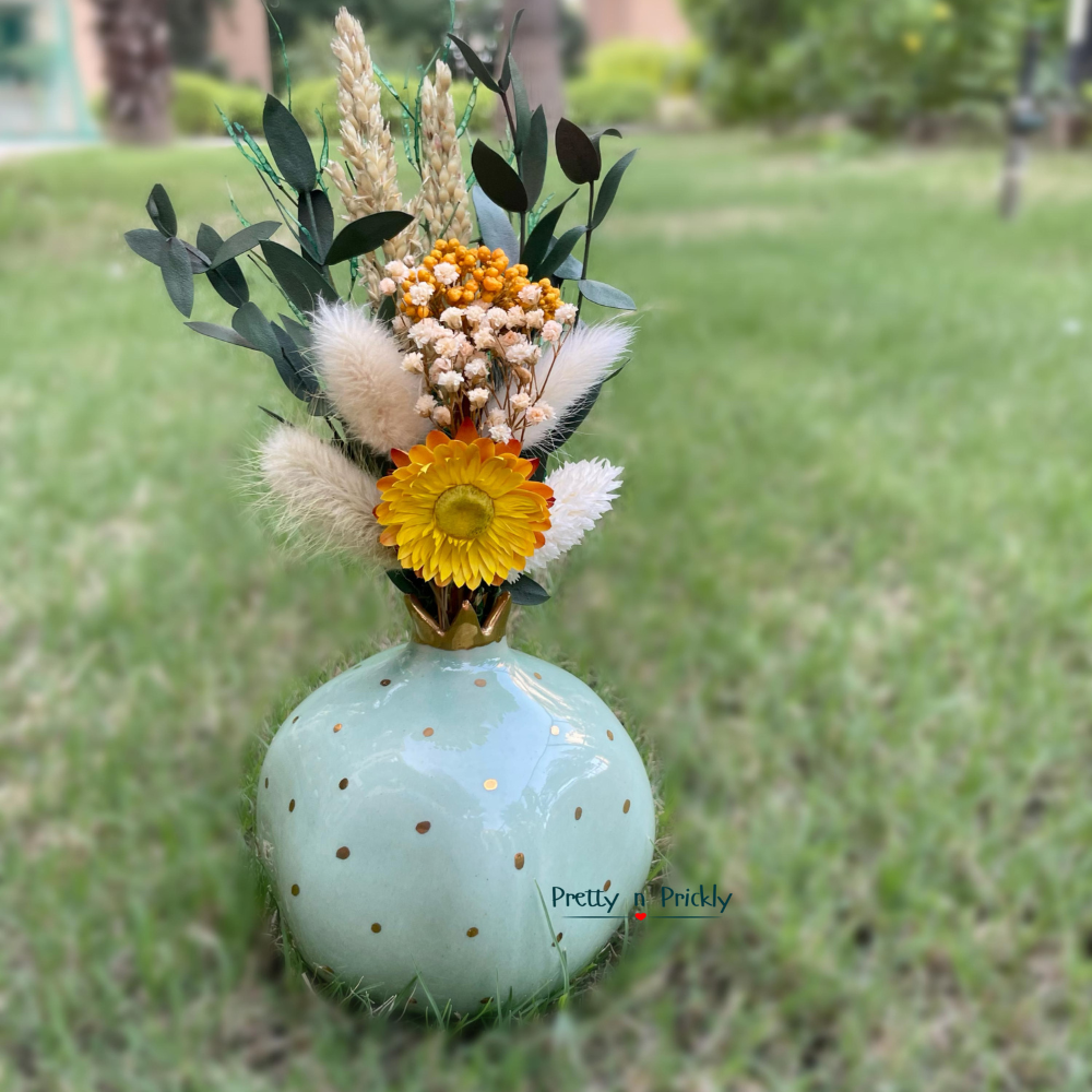 Minis with Pome Vase: Dried and Preserved flower arrangement