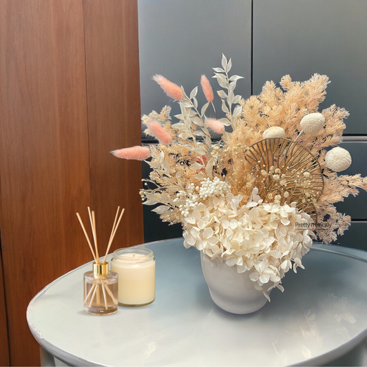 Peach Sorbet: Dried and preserved potted flower arrangement