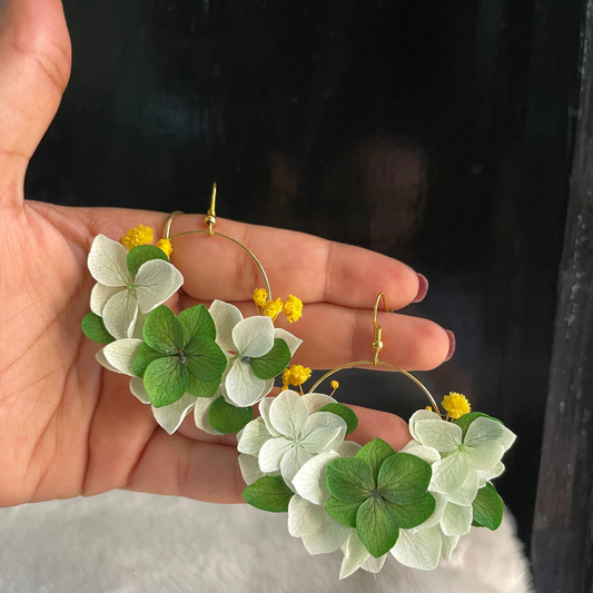 Happy Hydrangea: Preserved flowers hoop earrings